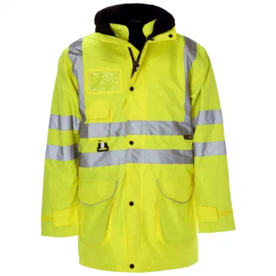 Hi Vis Reflective Safety Clothing Detachable Hood 7 in 1 Heavyweight Parka for Work Uniform